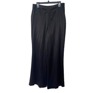 Vintage Wide Leg Pants Womens Black Size 12 Accordion Pleat Back Leg Satin Lined